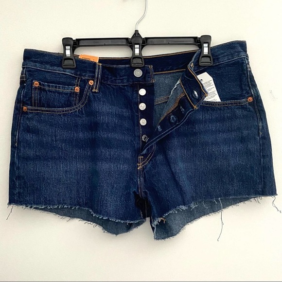 LEVI’S  Original Fit 501 Button Fly Dark Rinsed Cut Off Denim Short Size 32 - Picture 2 of 11